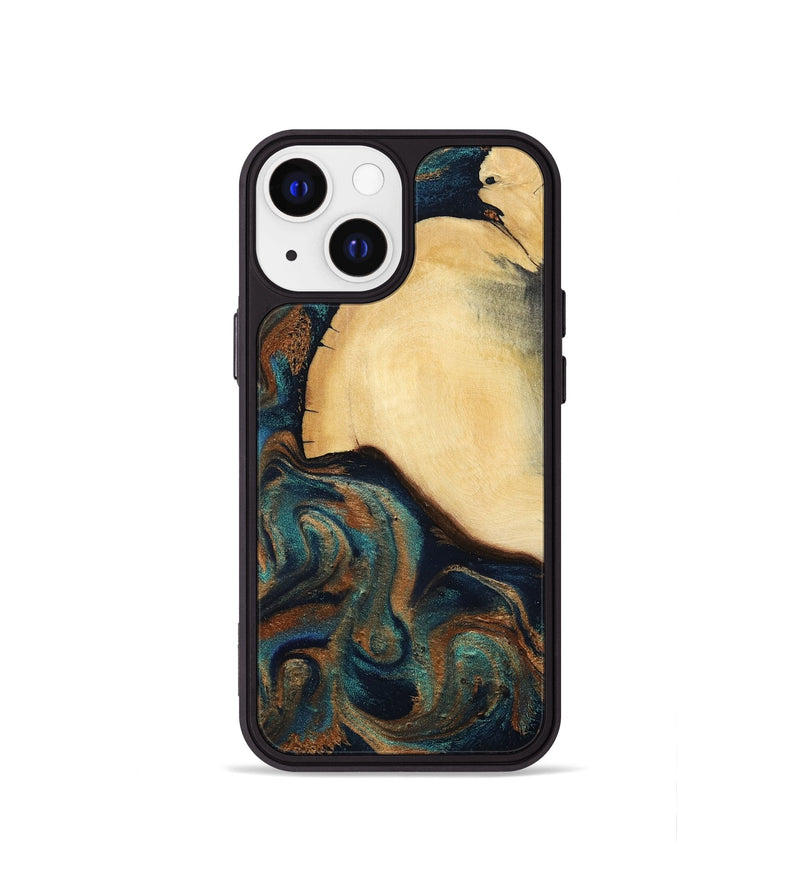 iPhone 13 mini Wood Phone Case - Verda (Teal & Gold, 800682)