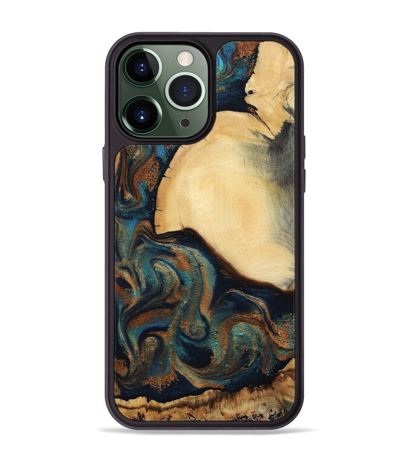 iPhone 13 Pro Max Wood Phone Case - Verda (Teal & Gold, 800682)