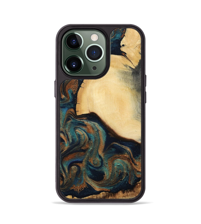 iPhone 13 Pro Wood Phone Case - Verda (Teal & Gold, 800682)