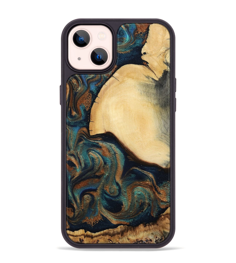 iPhone 14 Plus Wood Phone Case - Verda (Teal & Gold, 800682)