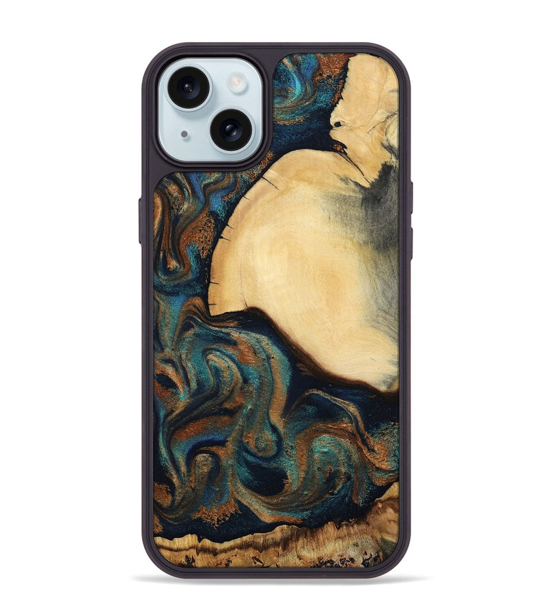iPhone 15 Plus Wood Phone Case - Verda (Teal & Gold, 800682)