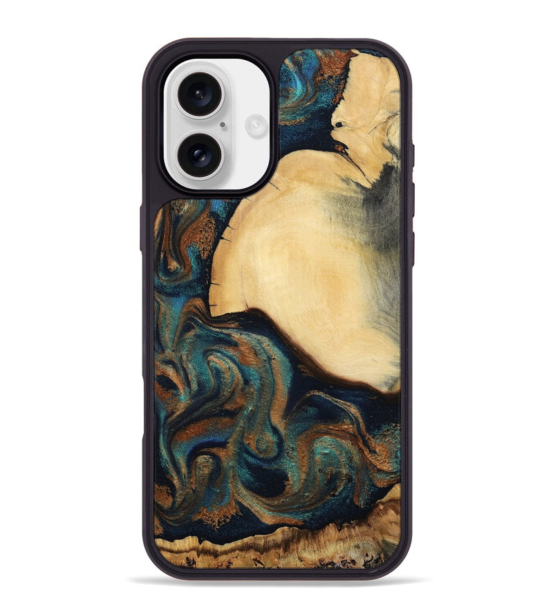 iPhone 16 Plus Wood Phone Case - Verda (Teal & Gold, 800682)