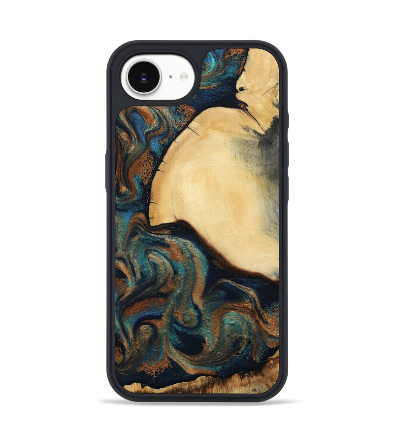 iPhone 16e Wood Phone Case - Verda (Teal & Gold, 800682)