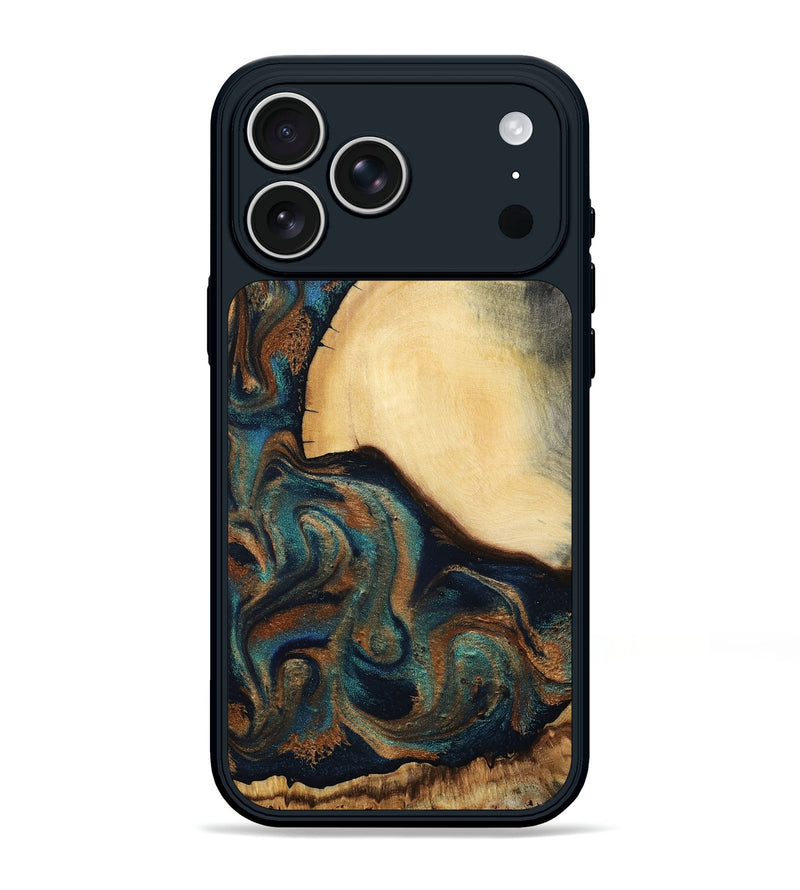 iPhone 17 Pro Max Wood Phone Case - Verda (Teal & Gold, 800682)