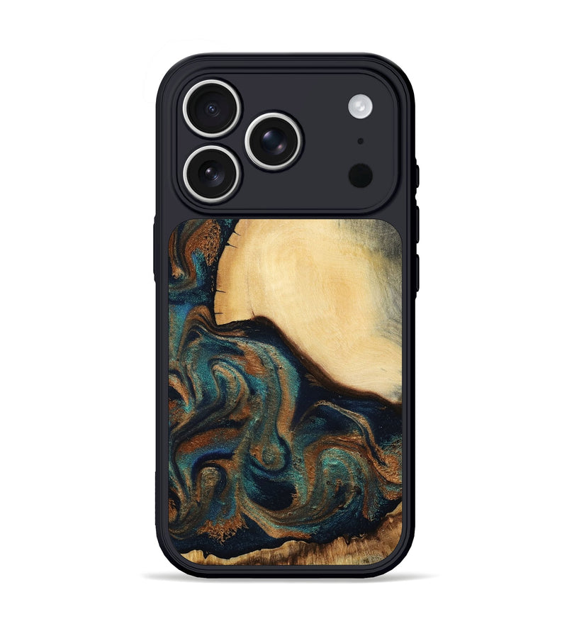 iPhone 17 Pro Wood Phone Case - Verda (Teal & Gold, 800682)