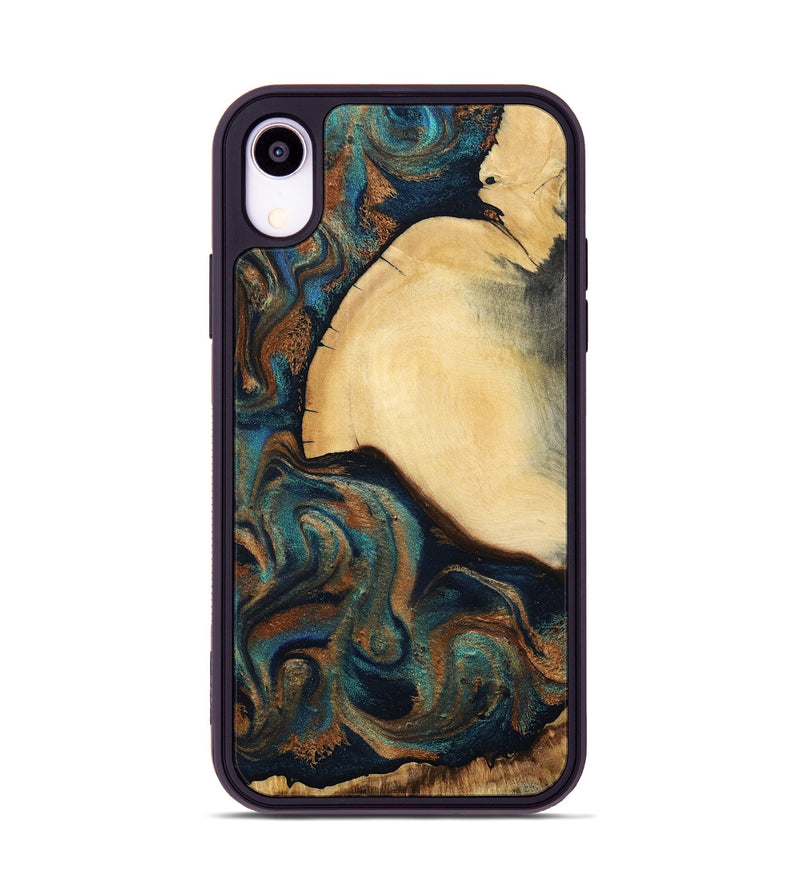iPhone Xr Wood Phone Case - Verda (Teal & Gold, 800682)