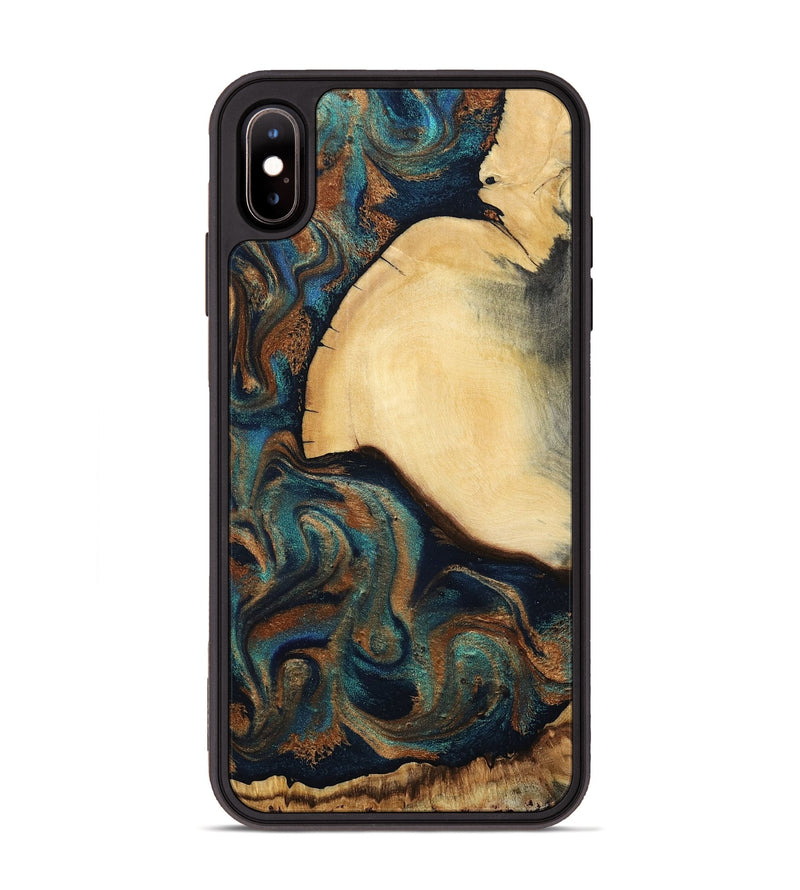 iPhone Xs Max Wood Phone Case - Verda (Teal & Gold, 800682)