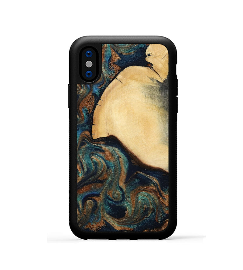 iPhone Xs Wood Phone Case - Verda (Teal & Gold, 800682)