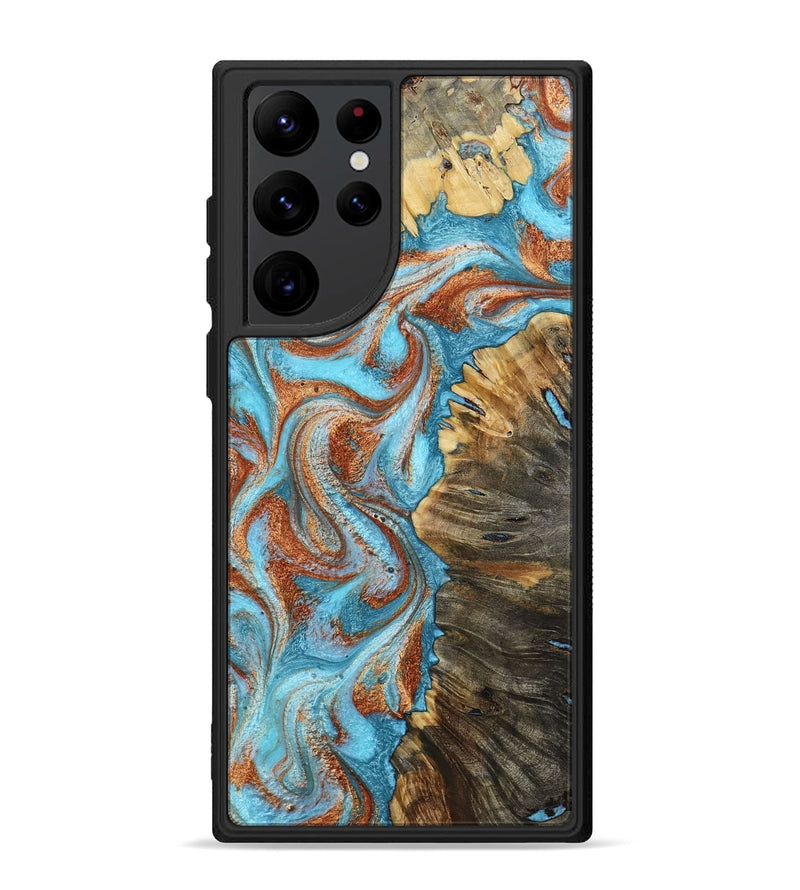 Galaxy S22 Ultra Wood Phone Case - Saniya (Teal & Gold, 800683)