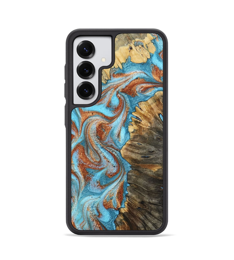 Galaxy S25 Wood Phone Case - Saniya (Teal & Gold, 800683)