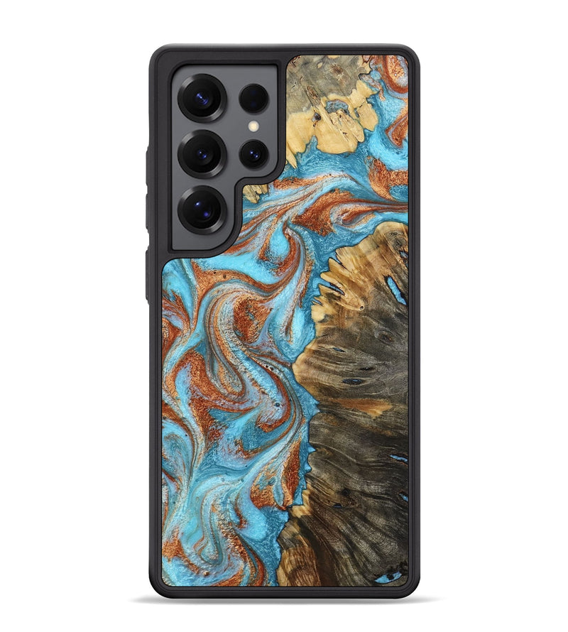 Galaxy S25 Ultra Wood Phone Case - Saniya (Teal & Gold, 800683)
