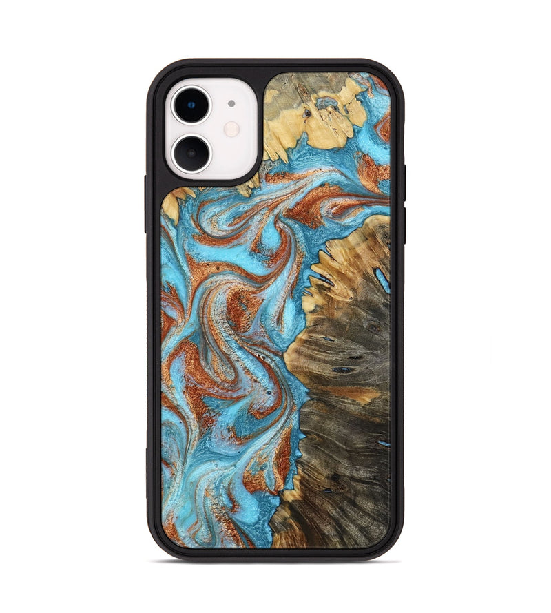 iPhone 11 Wood Phone Case - Saniya (Teal & Gold, 800683)