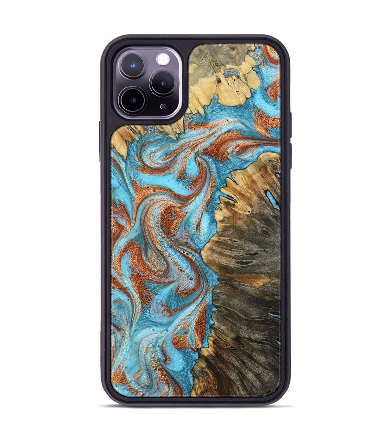 iPhone 11 Pro Max Wood Phone Case - Saniya (Teal & Gold, 800683)