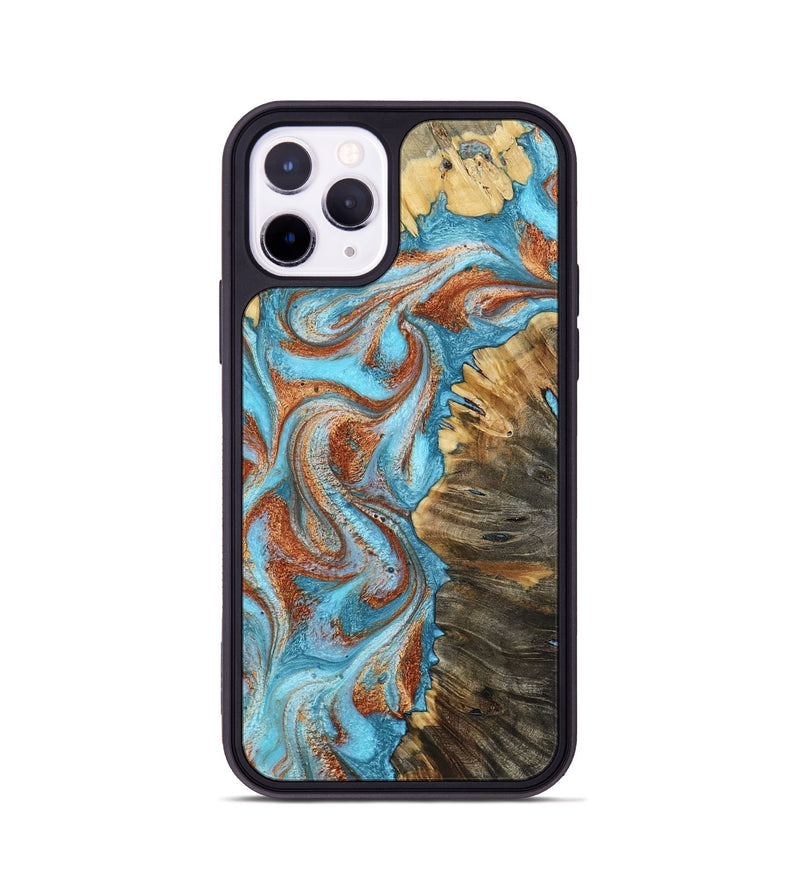 iPhone 11 Pro Wood Phone Case - Saniya (Teal & Gold, 800683)