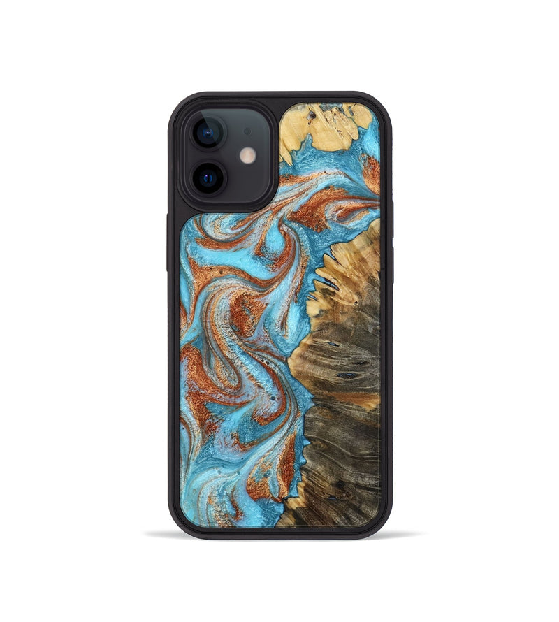 iPhone 12 mini Wood Phone Case - Saniya (Teal & Gold, 800683)