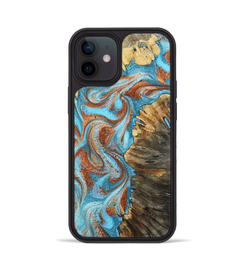iPhone 12 Wood Phone Case - Saniya (Teal & Gold, 800683)