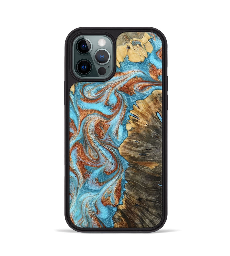 iPhone 12 Pro Wood Phone Case - Saniya (Teal & Gold, 800683)