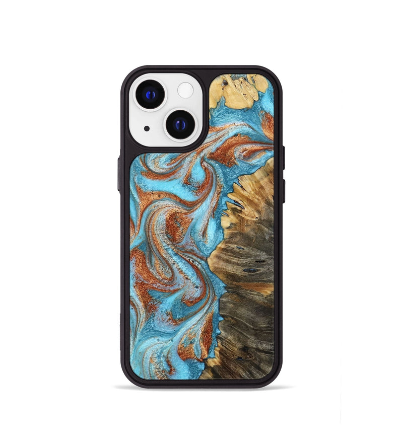 iPhone 13 mini Wood Phone Case - Saniya (Teal & Gold, 800683)