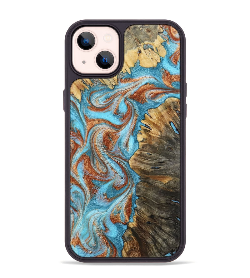 iPhone 14 Plus Wood Phone Case - Saniya (Teal & Gold, 800683)