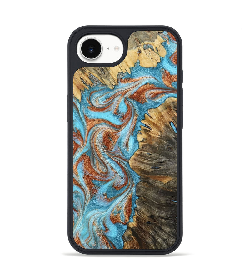 iPhone 16e Wood Phone Case - Saniya (Teal & Gold, 800683)