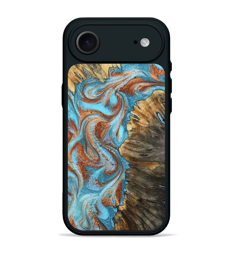 iPhone 17 Air Wood Phone Case - Saniya (Teal & Gold, 800683)