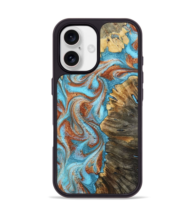iPhone 17 Wood Phone Case - Saniya (Teal & Gold, 800683)