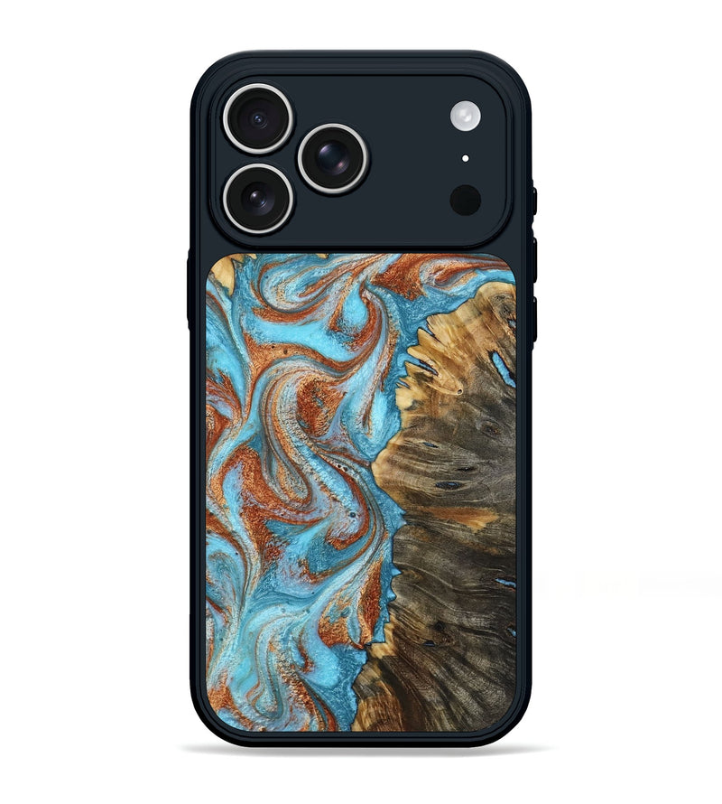 iPhone 17 Pro Max Wood Phone Case - Saniya (Teal & Gold, 800683)