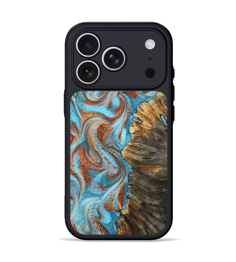 iPhone 17 Pro Wood Phone Case - Saniya (Teal & Gold, 800683)