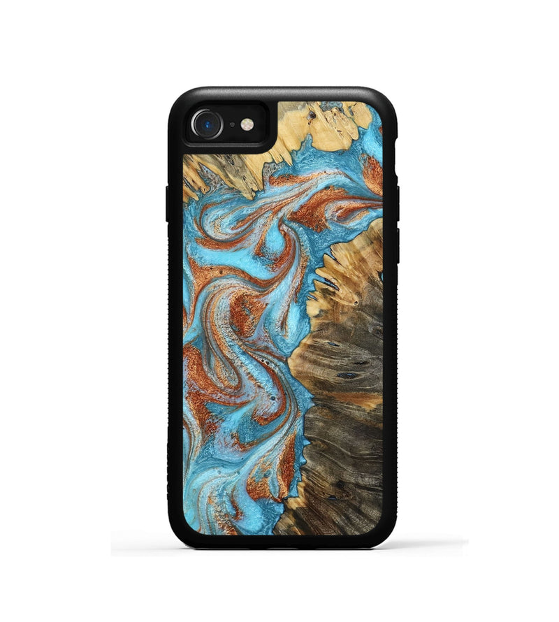 iPhone SE Wood Phone Case - Saniya (Teal & Gold, 800683)