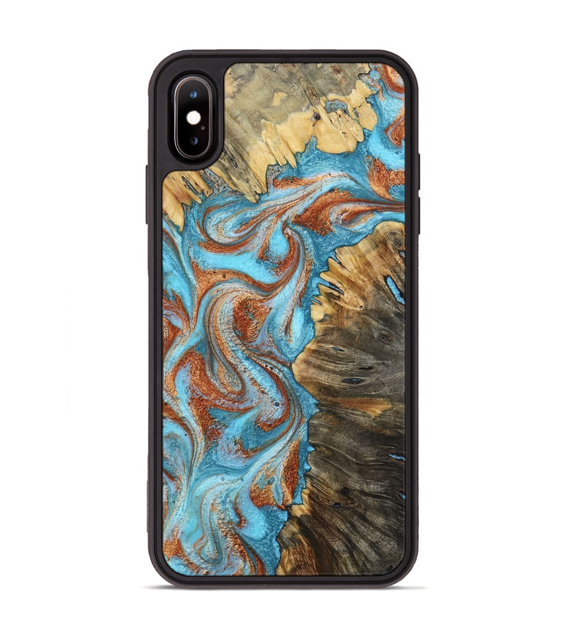 iPhone Xs Max Wood Phone Case - Saniya (Teal & Gold, 800683)