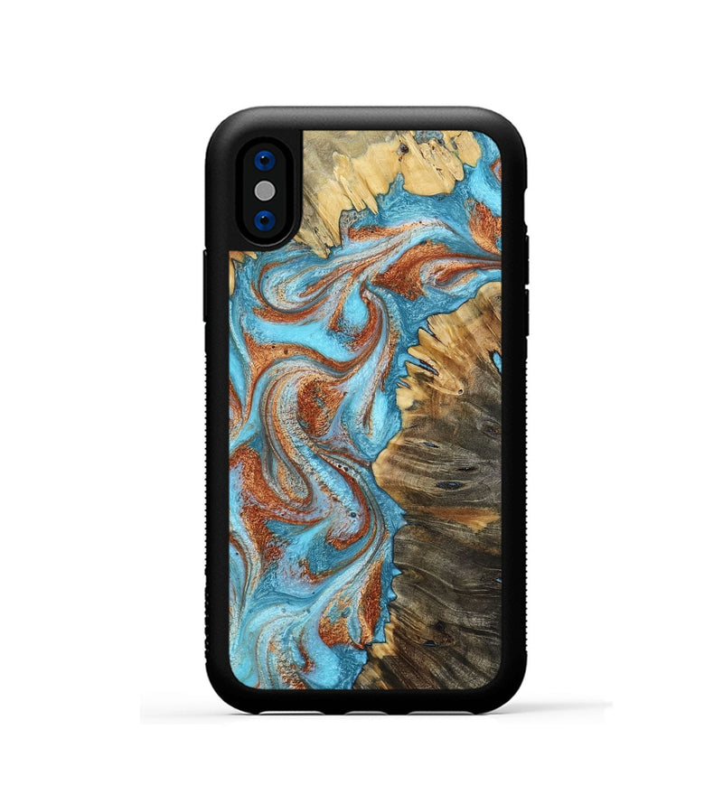 iPhone Xs Wood Phone Case - Saniya (Teal & Gold, 800683)