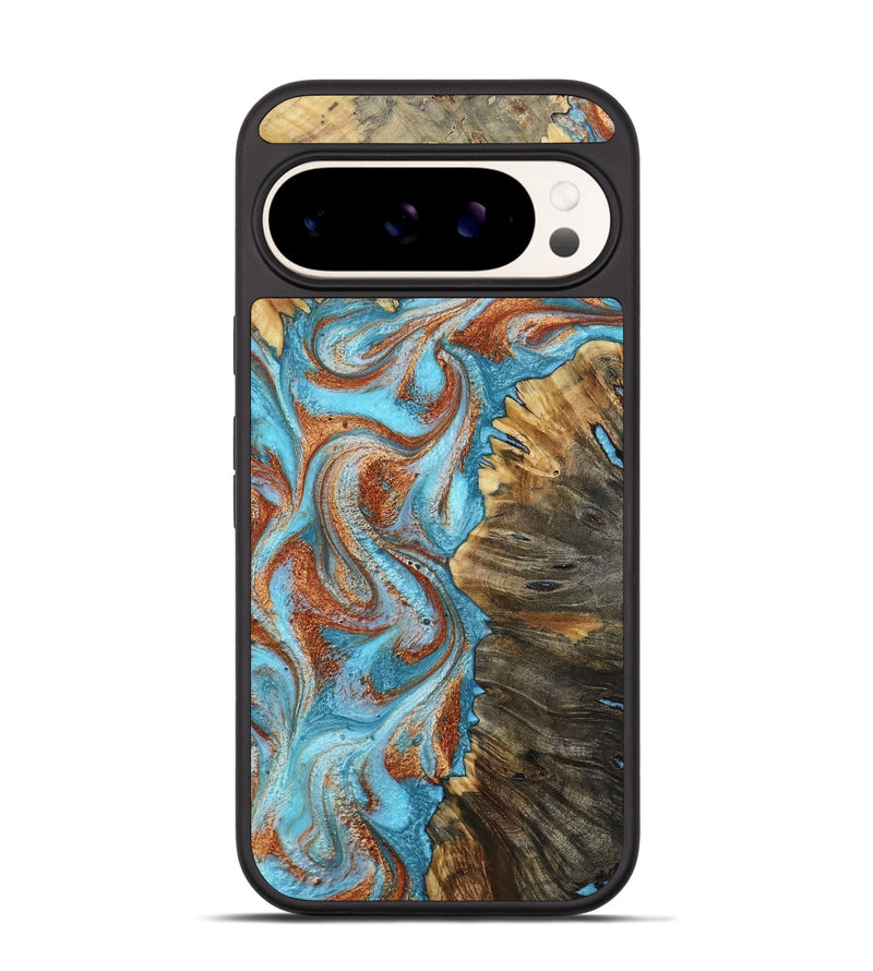 Pixel 9 Wood Phone Case - Saniya (Teal & Gold, 800683)