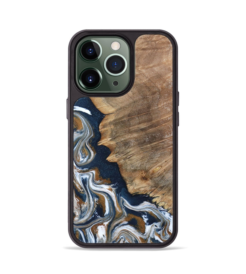 iPhone 13 Pro Wood Phone Case - Whitley (Teal & Gold, 800685)