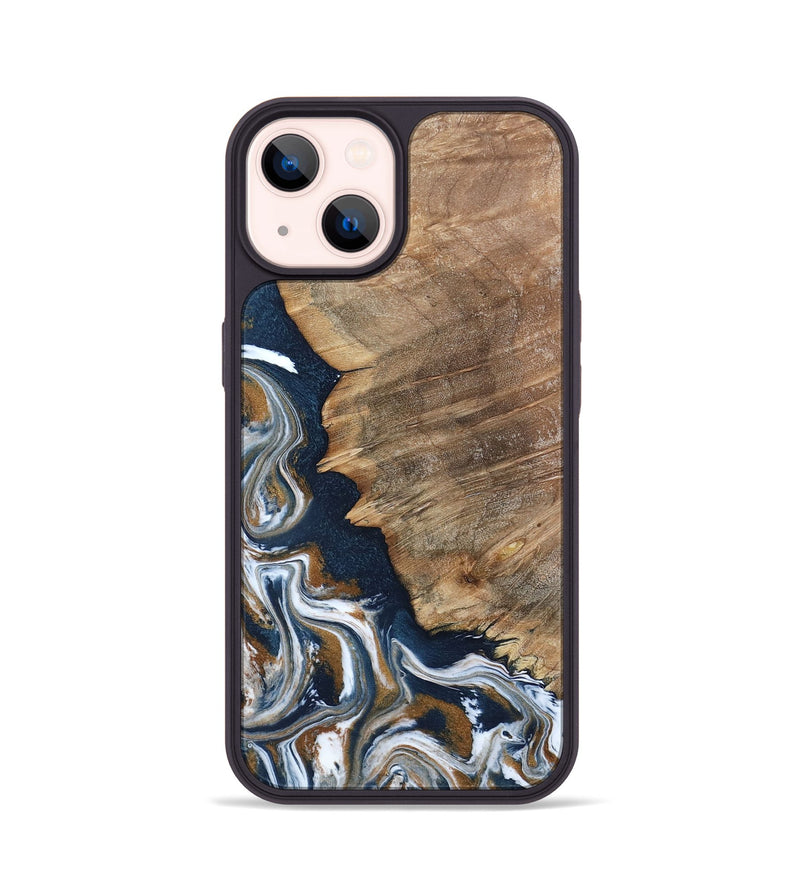 iPhone 14 Wood Phone Case - Whitley (Teal & Gold, 800685)