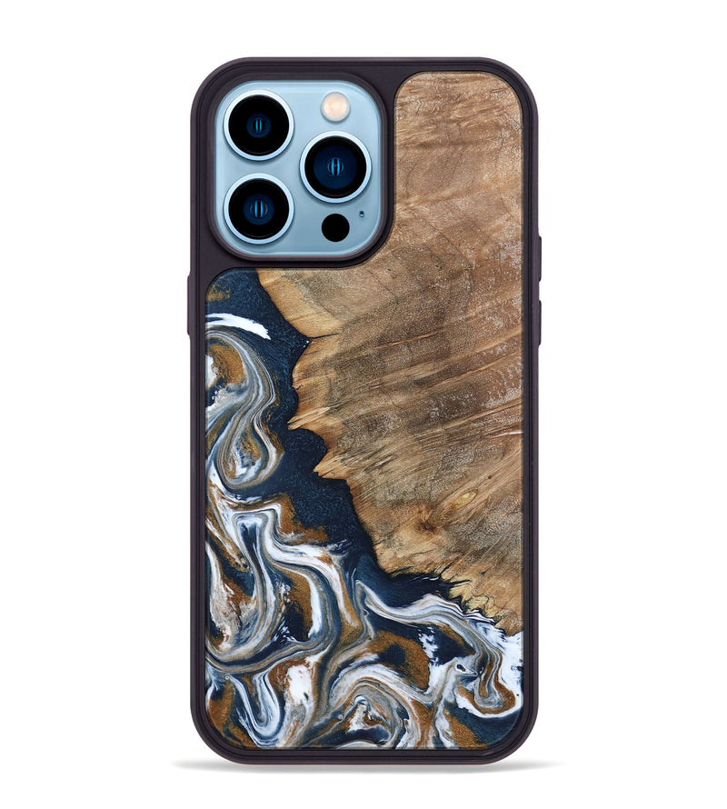 iPhone 14 Pro Max Wood Phone Case - Whitley (Teal & Gold, 800685)