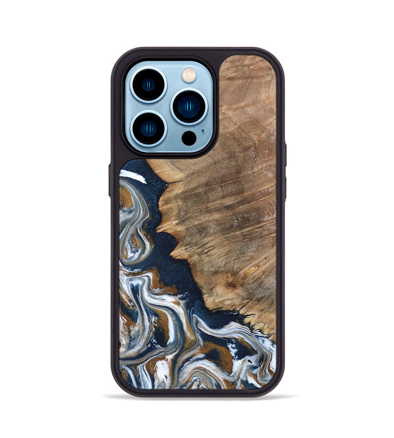 iPhone 14 Pro Wood Phone Case - Whitley (Teal & Gold, 800685)