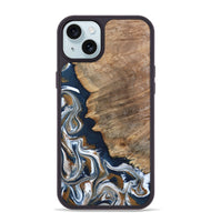 iPhone 15 Plus Wood Phone Case - Whitley (Teal & Gold, 800685)