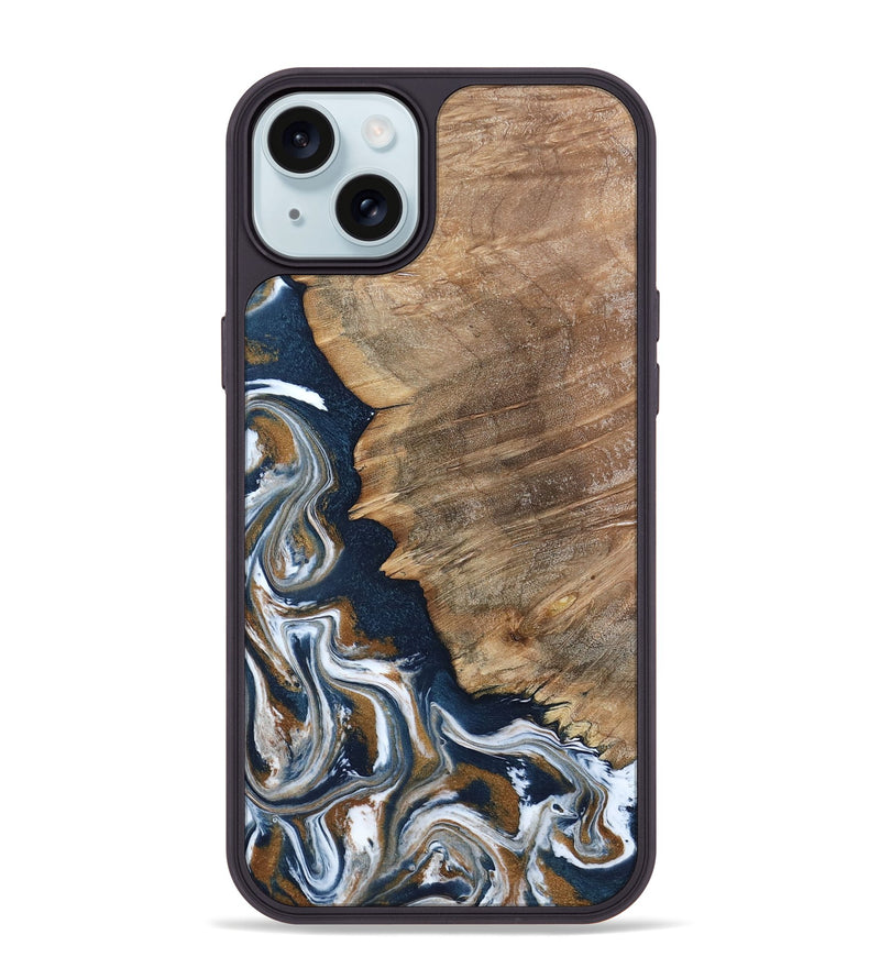 iPhone 15 Plus Wood Phone Case - Whitley (Teal & Gold, 800685)