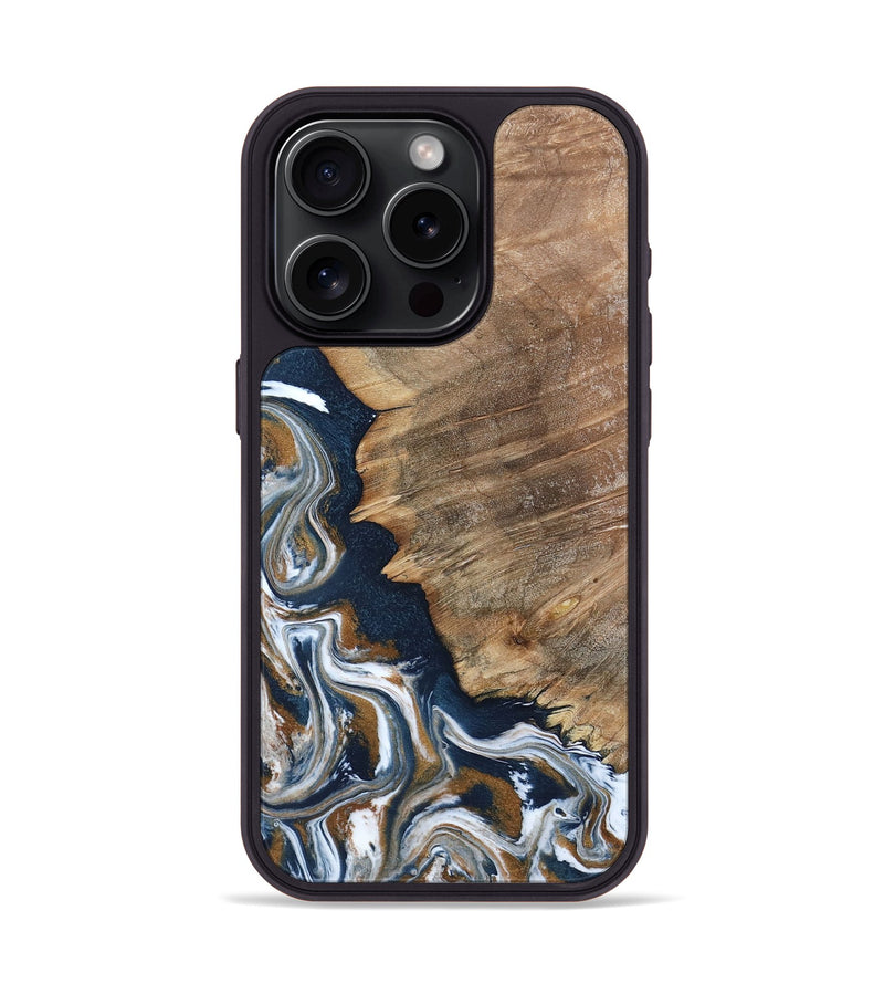 iPhone 15 Pro Wood Phone Case - Whitley (Teal & Gold, 800685)