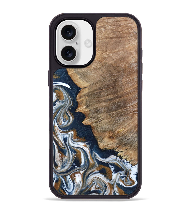 iPhone 16 Plus Wood Phone Case - Whitley (Teal & Gold, 800685)