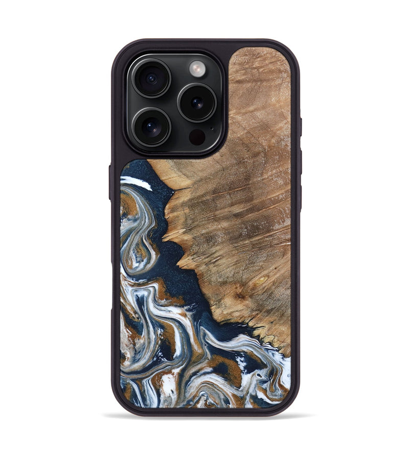 iPhone 16 Pro Wood Phone Case - Whitley (Teal & Gold, 800685)