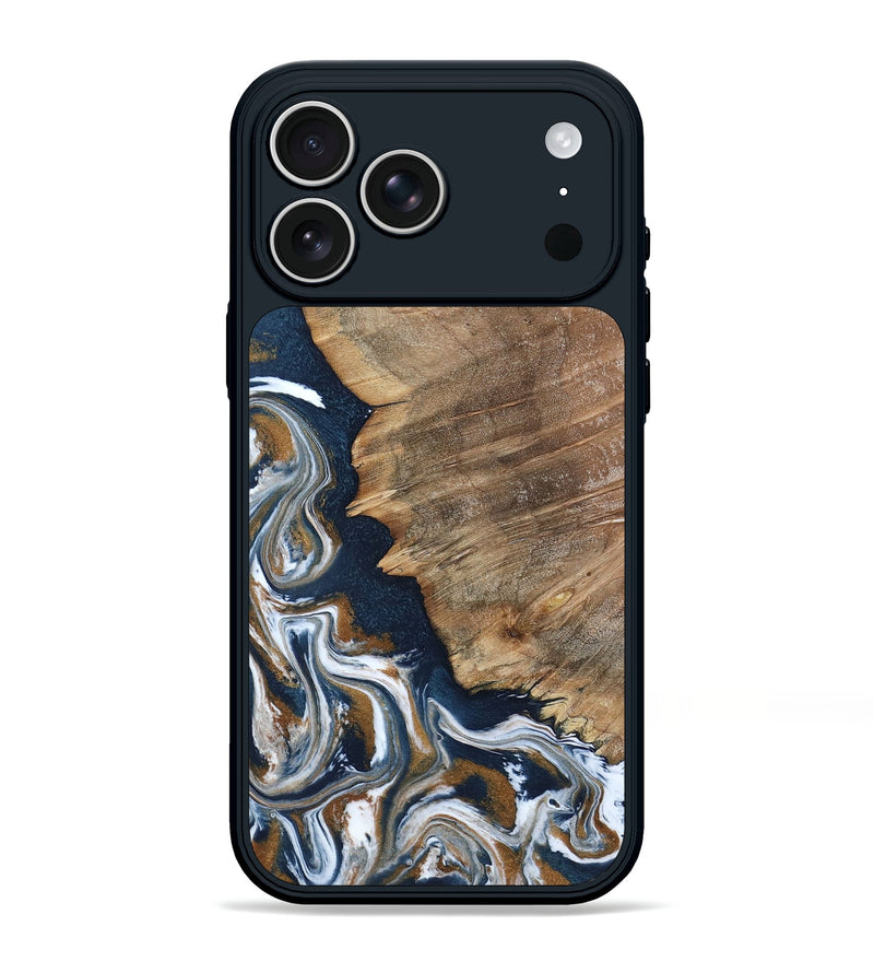 iPhone 17 Pro Max Wood Phone Case - Whitley (Teal & Gold, 800685)