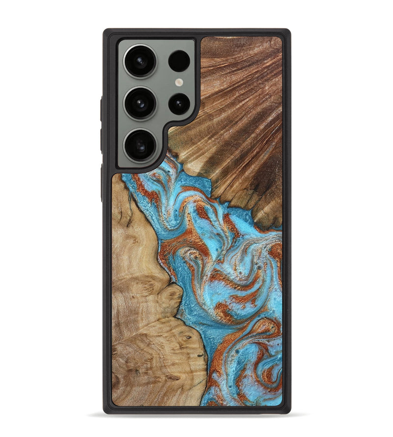 Galaxy S23 Ultra Wood Phone Case - Nori (Teal & Gold, 800686)