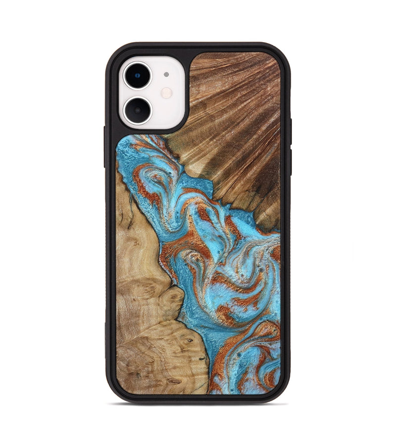 iPhone 11 Wood Phone Case - Nori (Teal & Gold, 800686)