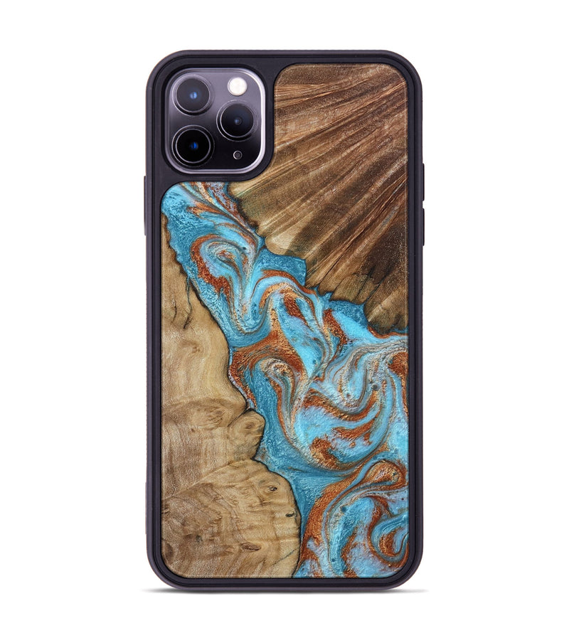iPhone 11 Pro Max Wood Phone Case - Nori (Teal & Gold, 800686)