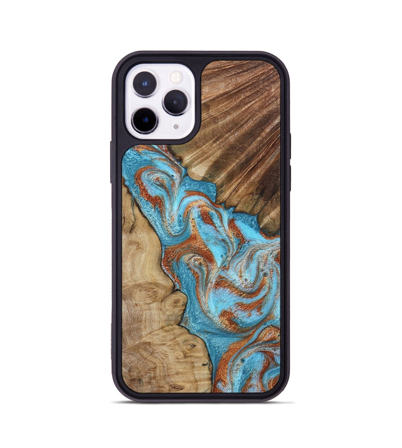 iPhone 11 Pro Wood Phone Case - Nori (Teal & Gold, 800686)