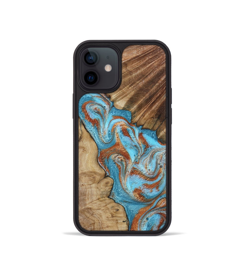 iPhone 12 mini Wood Phone Case - Nori (Teal & Gold, 800686)