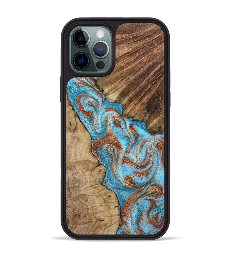 iPhone 12 Pro Max Wood Phone Case - Nori (Teal & Gold, 800686)