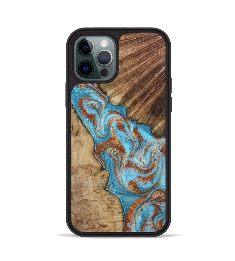iPhone 12 Pro Wood Phone Case - Nori (Teal & Gold, 800686)