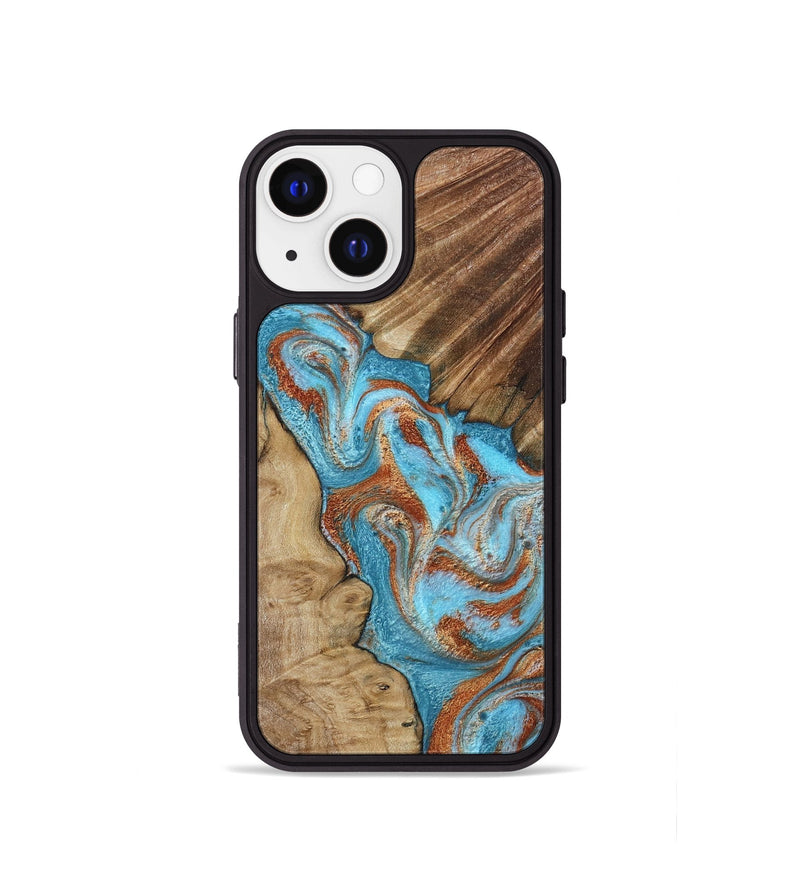 iPhone 13 mini Wood Phone Case - Nori (Teal & Gold, 800686)